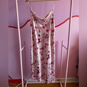 Pink Floral Satin Slip Dress